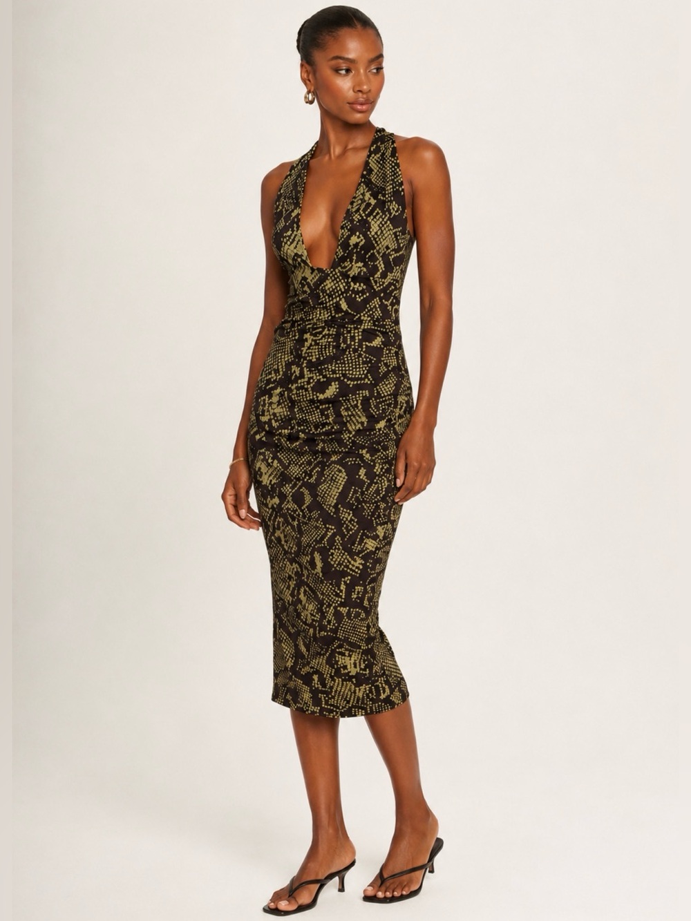 Missguided Snake Print Ruched Bodycon Midi Dress Size 2 XS-S | NWOT